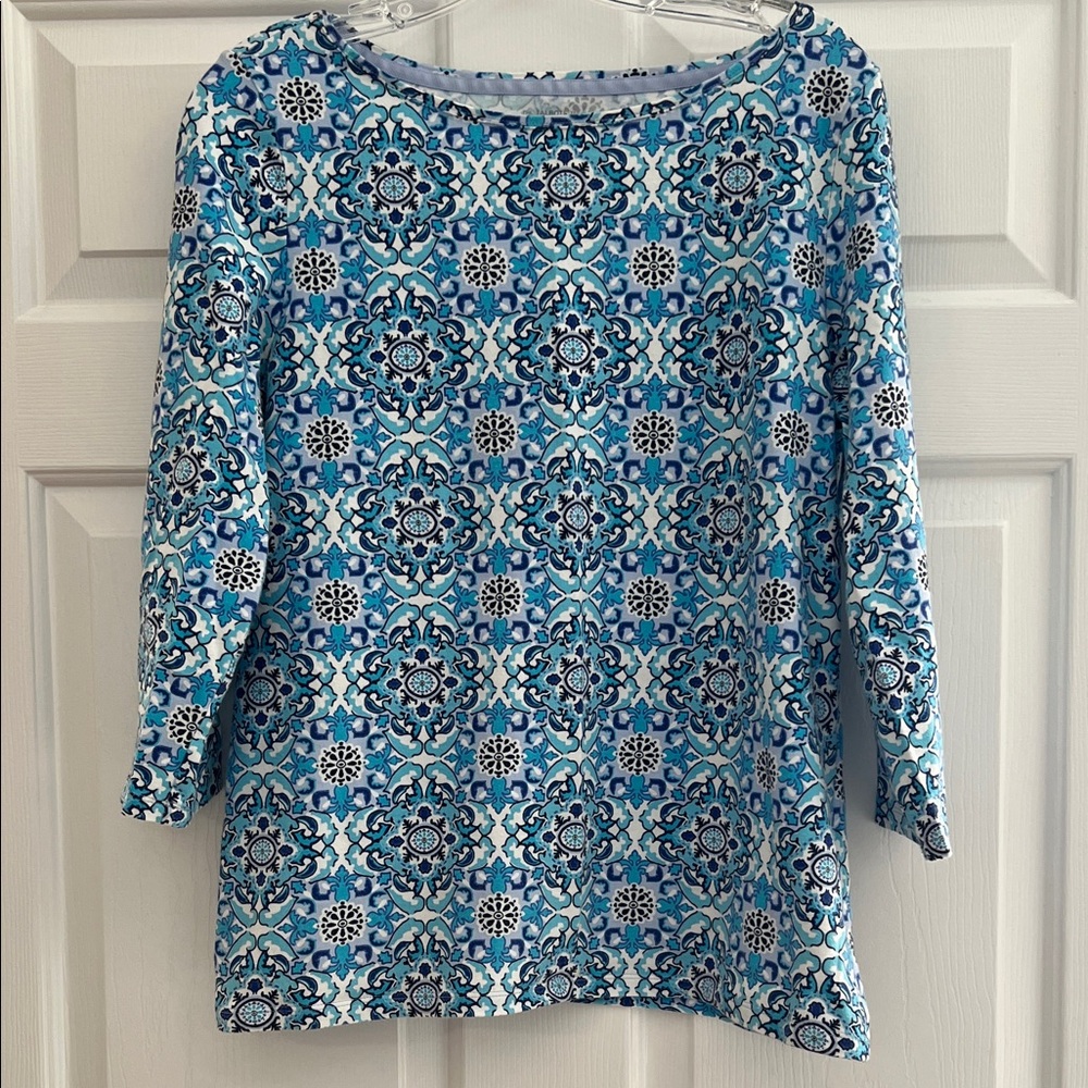 Talbots Blue and White Patterned Long Sleeve Top